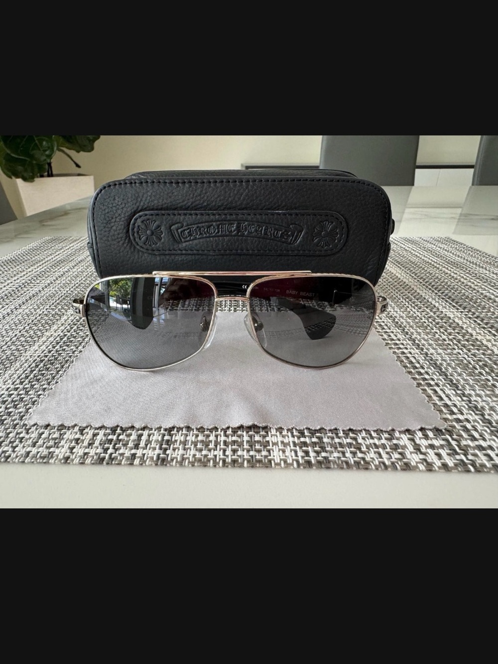 Chrome Hearts Silver Aviator Sunglasses with Gray Lenses